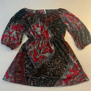 Sweater Dress Red Black Paisley Mini Small